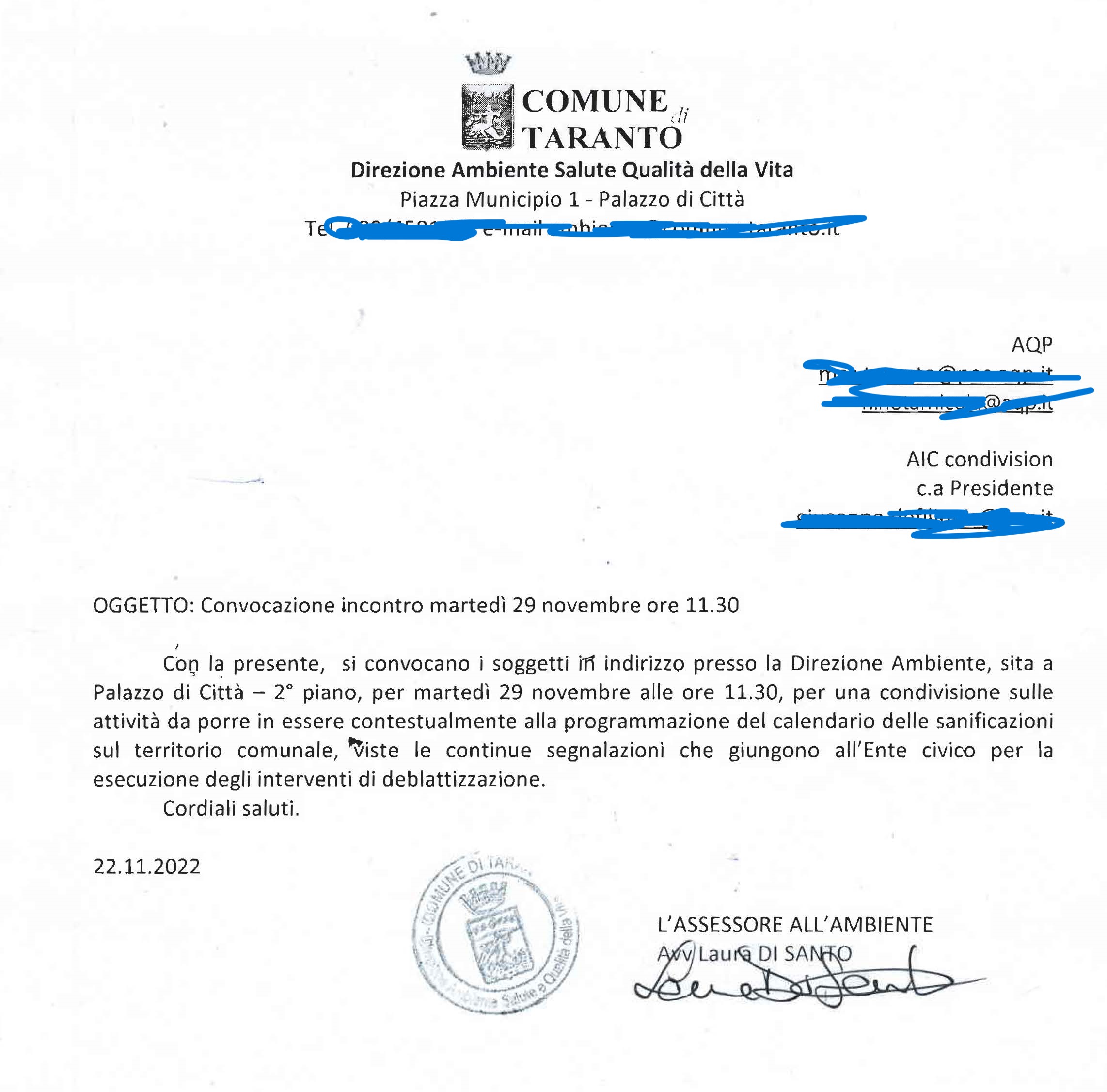 COMUNE DI TARANTO E AIC INSIEME PER L’AMBIENTE